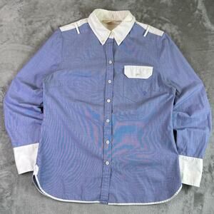 Tory Burch Button Up Shirt Women’s Size 8 Blue White Contrast Collar Preppy